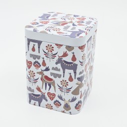 Boîte à thé 100g blanche motif rennes et fleurs