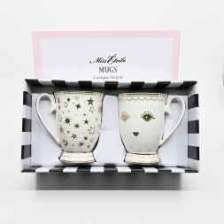Coffret de 2 mugs avec étoiles et yeux dorés