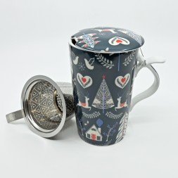 Tisanière bleue rennes de Noël