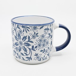 Mug blanc fleurs bleues en relief