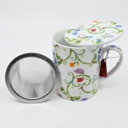 Tisanière 3 pièces motifs fleurs